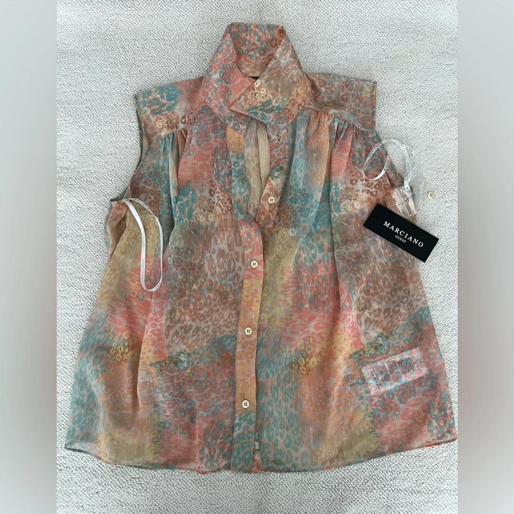 GUESS By Marciano Semi-Shade Maculage Sleeveless Top | Multicolor Size: M/6 - Picture 4 of 16
